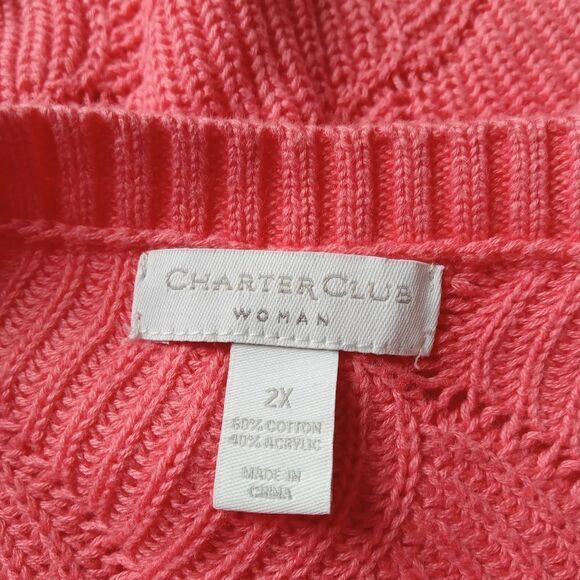 Charter Club Plus Size Pink La Botanique Pullover Tight Knit Sweater Women's 2X - Picture 3 of 14